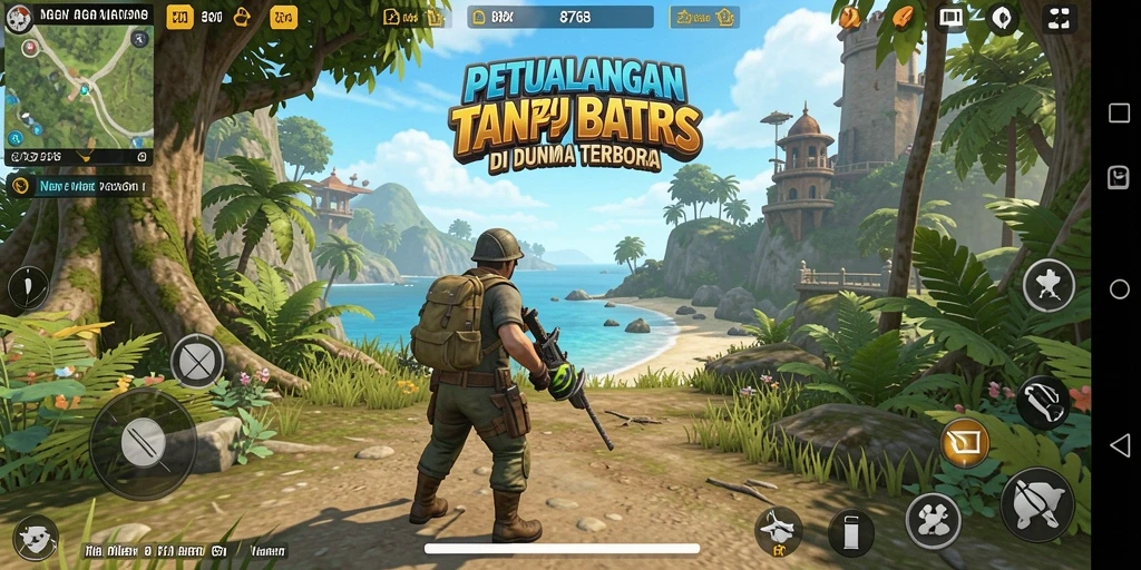 Screenshot gameplay memperlihatkan dunia terbuka yang luas di 8768.