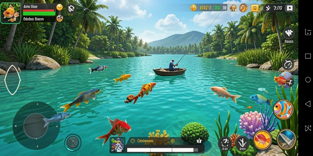 Screenshot utama API77 menampilkan gameplay memancing yang seru di alam terbuka.