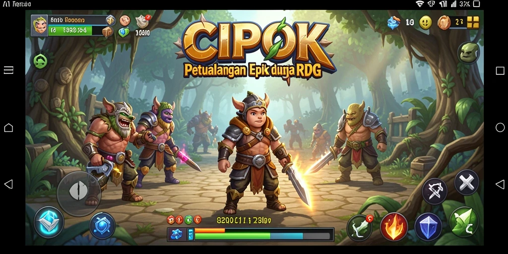 Tampilan gameplay mendebarkan dan strategis dalam dunia RPG.