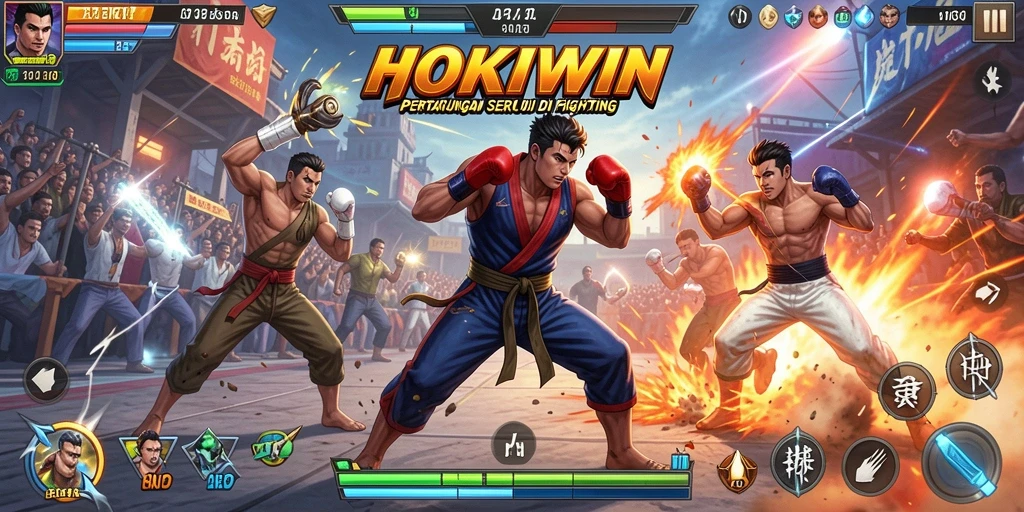 Tampilan gameplay seru HOKIWIN dengan pertarungan epik.