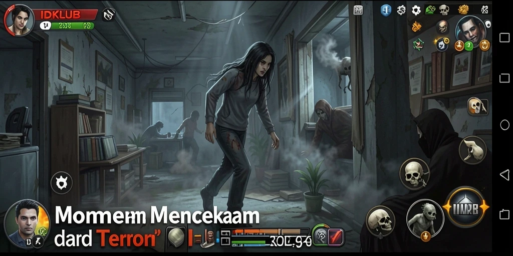 Screenshot gameplay IDKLUB menampilkan ketegangan dan kegelapan yang menghantui.