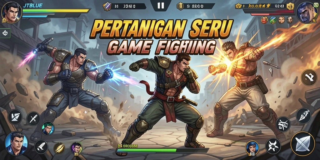 Screeshot utama JTBLUE menampilkan aksi pertarungan yang intens dan mendebarkan.
