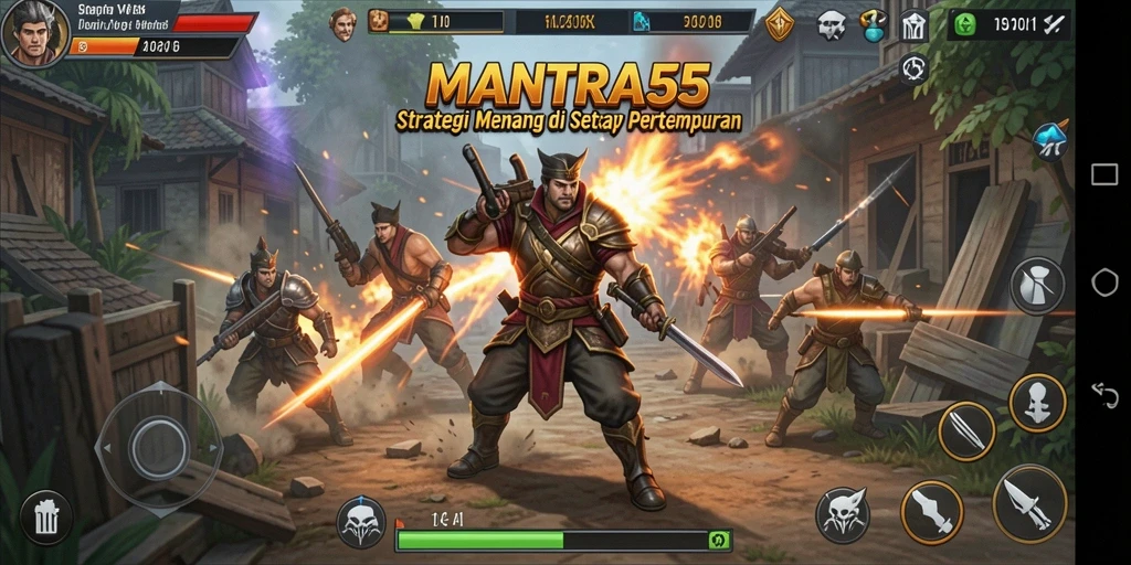 Screenshot gameplay MANTRA55 yang menunjukkan strategi pertempuran intens.