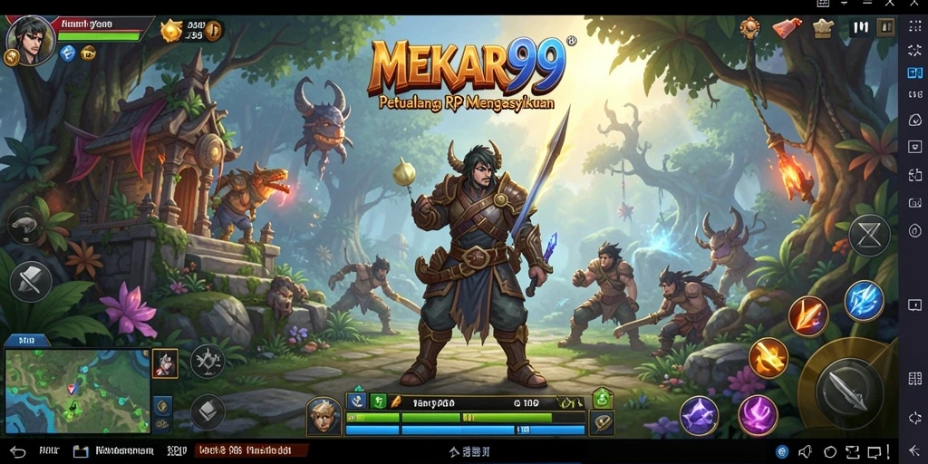 Screenshot gameplay MEKAR99 menampilkan pertempuran RPG yang mendebarkan.