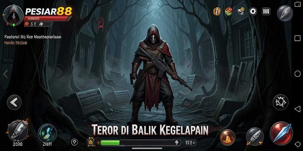 Tampilkan atmosfer menyeramkan dari gameplay PESIAR88 yang mencekam.
