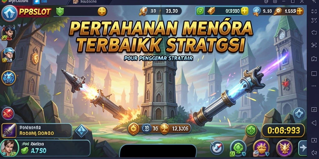 Tampilan menarik dalam gameplay PP8SLOT dengan menara pertahanan.